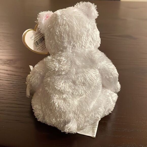 Vintage Ty Beanie Baby 2002 Bride The White Bear Excellent Condition NWT 8” long - Picture 5 of 9